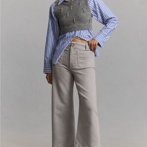 Maeve Colette Cropped wide Anthropologie Gray Flare Wide Leg Jeans